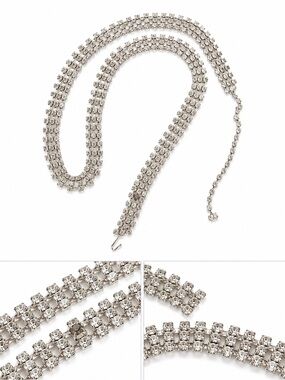 Vintage Art Deco Rhinestone Flapper Belt 37” Silver Tone Crystal Sash Gatsby